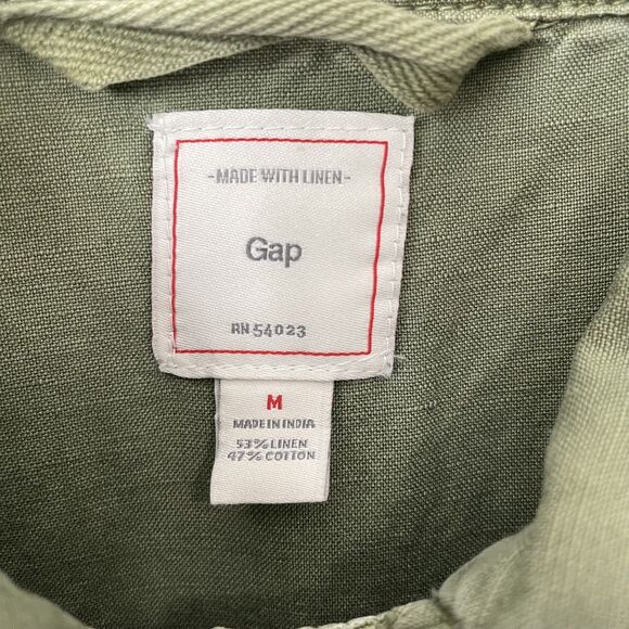 GAP Linen Utility Jacket Womens M Military Green Casual Drawstring Snap Coat - Picture 2 of 16